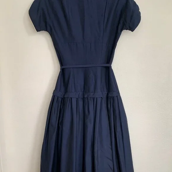 Vintage 50s Navy Belted Party Dress Cocktail Fitted Size XSmall Rockabilly - Picture 7 of 9
